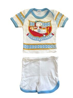 Vintage Babyfair Snoopy Flight Test Crew shirt + shorts 9M patriotic